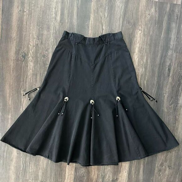 Circle T Dresses & Skirts - Vtg 70's Circle T Western Skirt Black Bolo Concho Accents Full Maxi 15/16 Medium